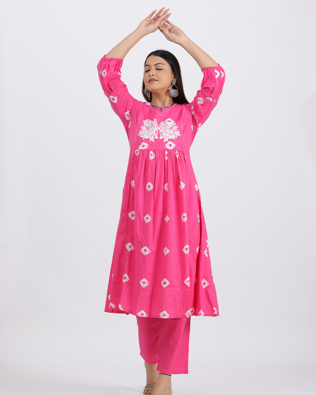 Pure Cotton Pink Frock Style Kurta Pant Set