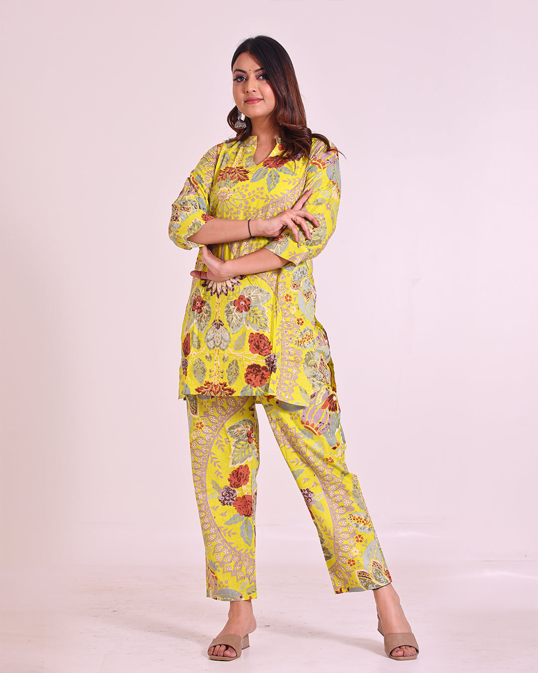 Pure Cotton Yellow Coord Set with Sequence Work