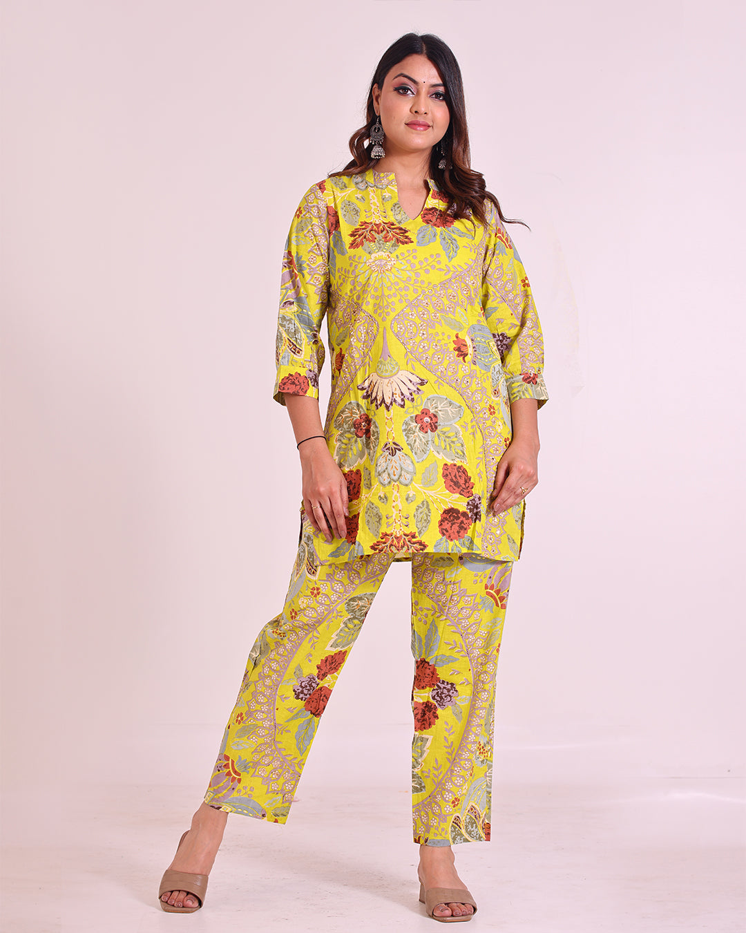 Pure Cotton Yellow Coord Set with Sequence Work