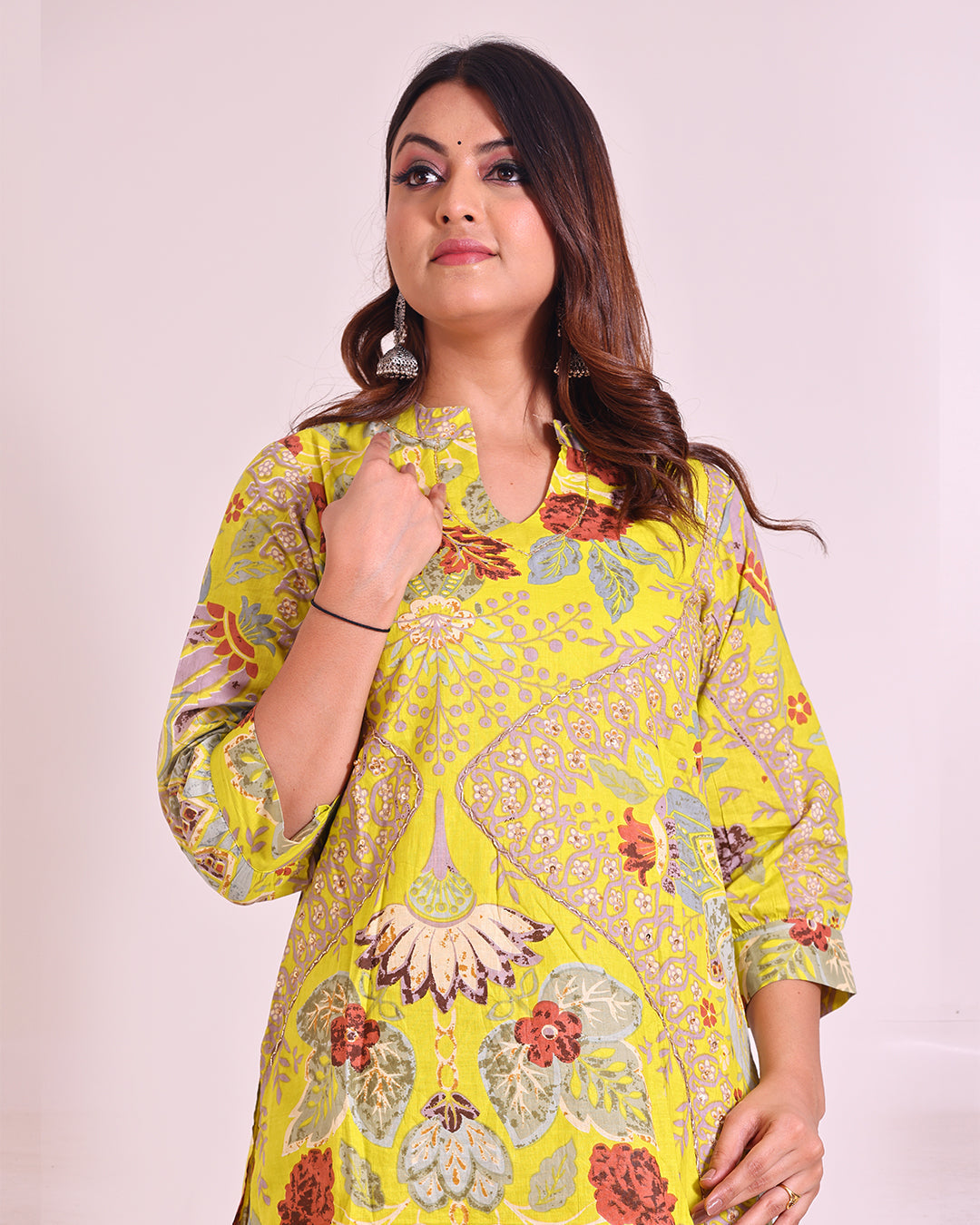 Pure Cotton Yellow Coord Set with Sequence Work