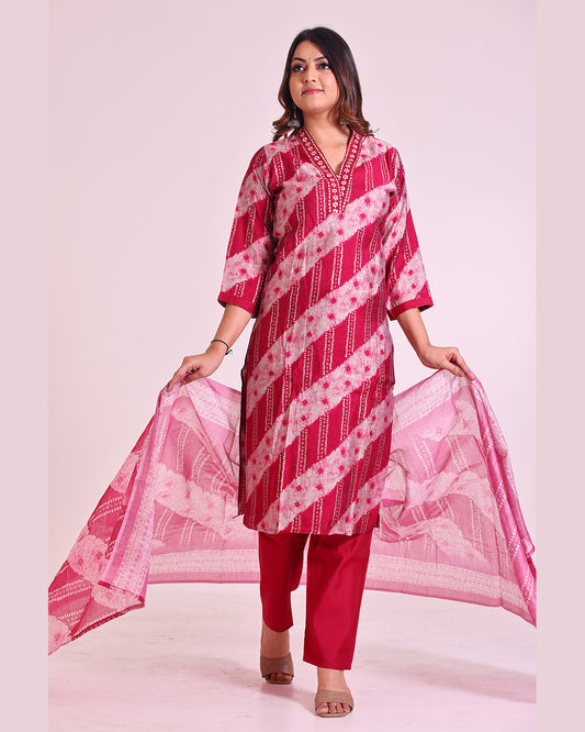 Pure Muslin Silk Suit with Paithani Work and Digital Print Dupatta in Pink