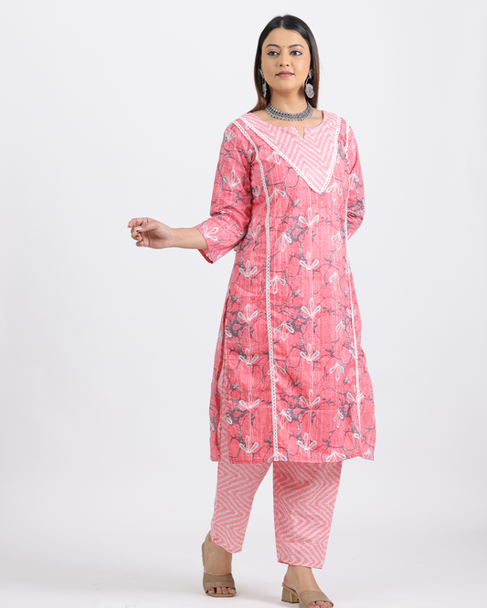 Pure Cotton Baby Pink Kurta Pant Set