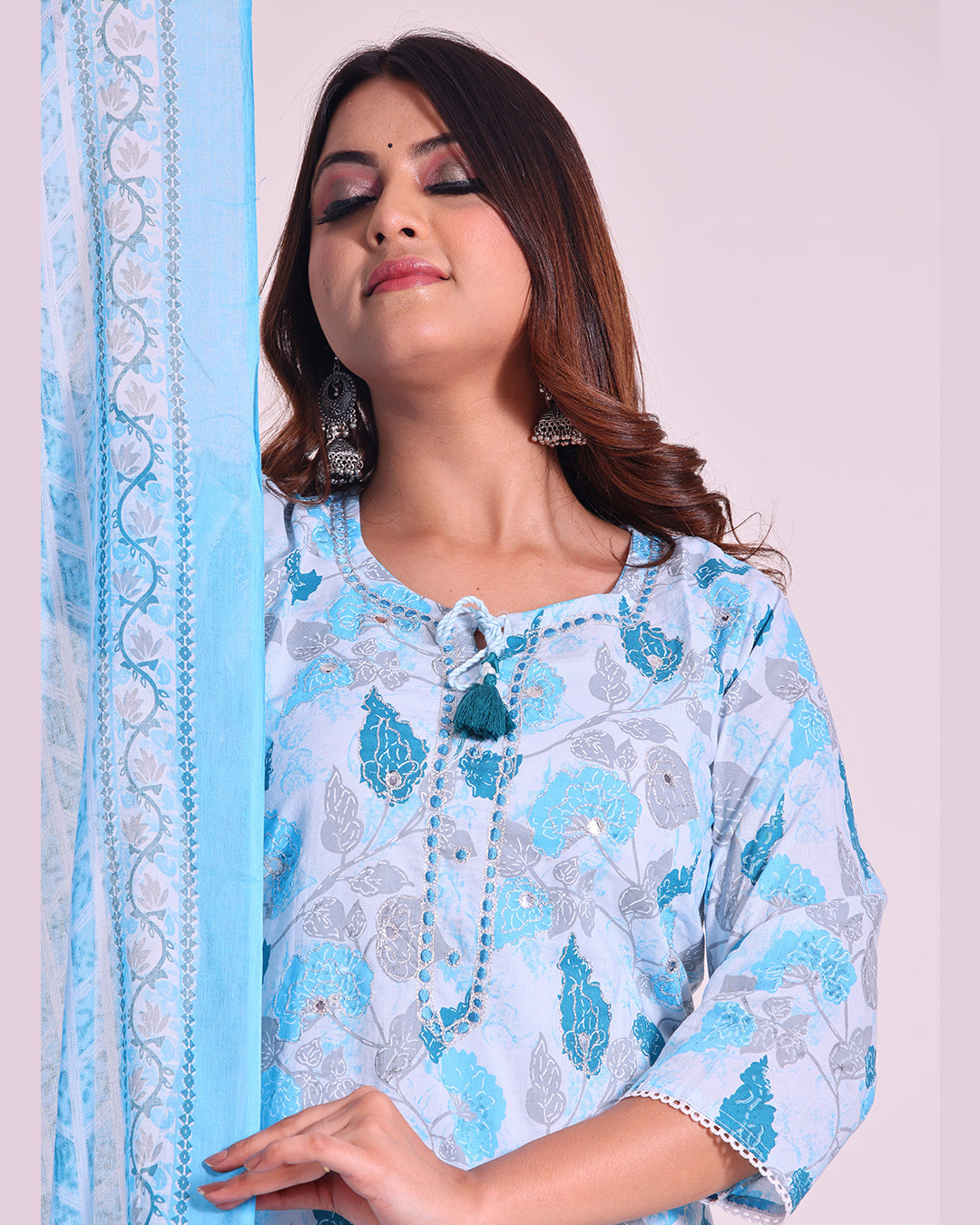 Pure Cotton Sky Blue Suit with Vibrant Digital Print
