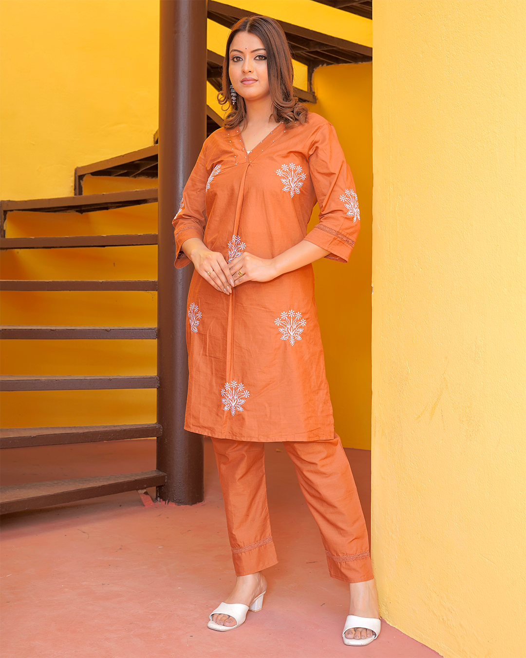 Pure Cotton Brown Kurta Pant Set
