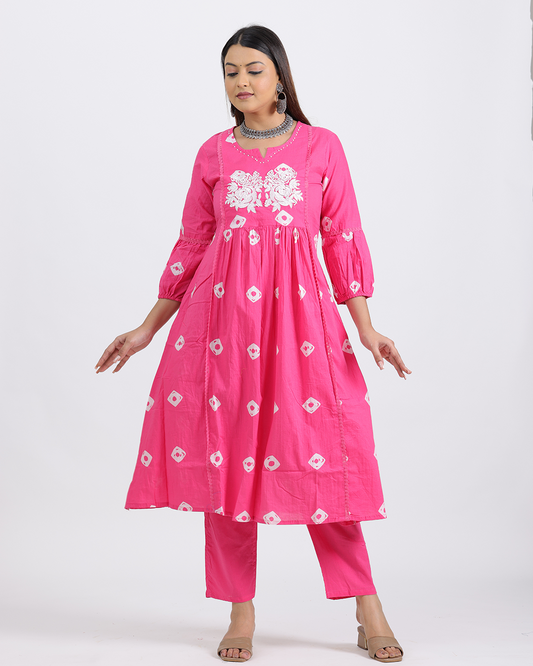 Pure Cotton Pink Frock Style Kurta Pant Set
