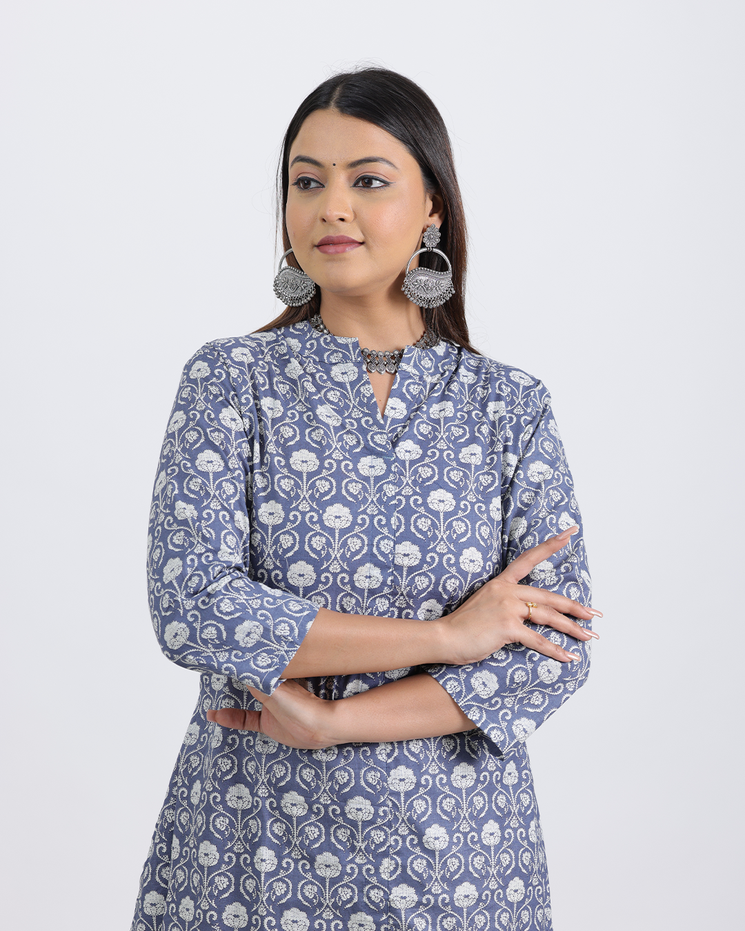 Pure Cotton Blue and White Kurta Pant Set in Bagru Print