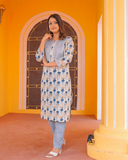 Pure cotton white and sky blue kurta pant set