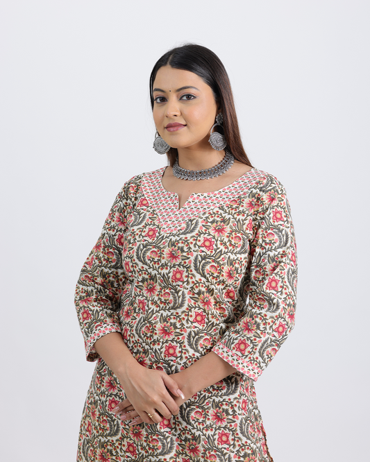 Pure Cotton Peach Kurta Pant Set