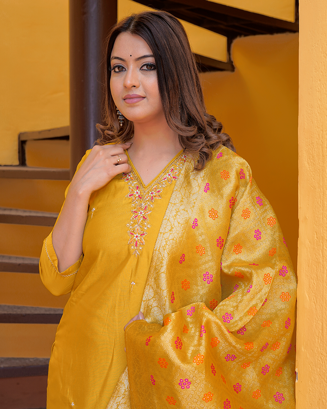 Pure Banarasi Silk Yellow Dupatta Pant Set