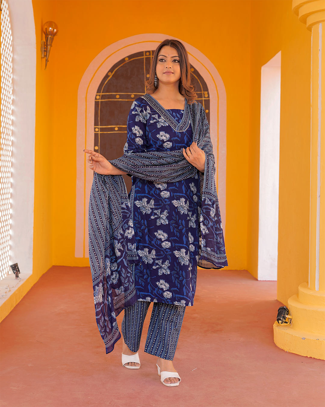Pure Cotton Royal Blue Batik Print Dupatta Set