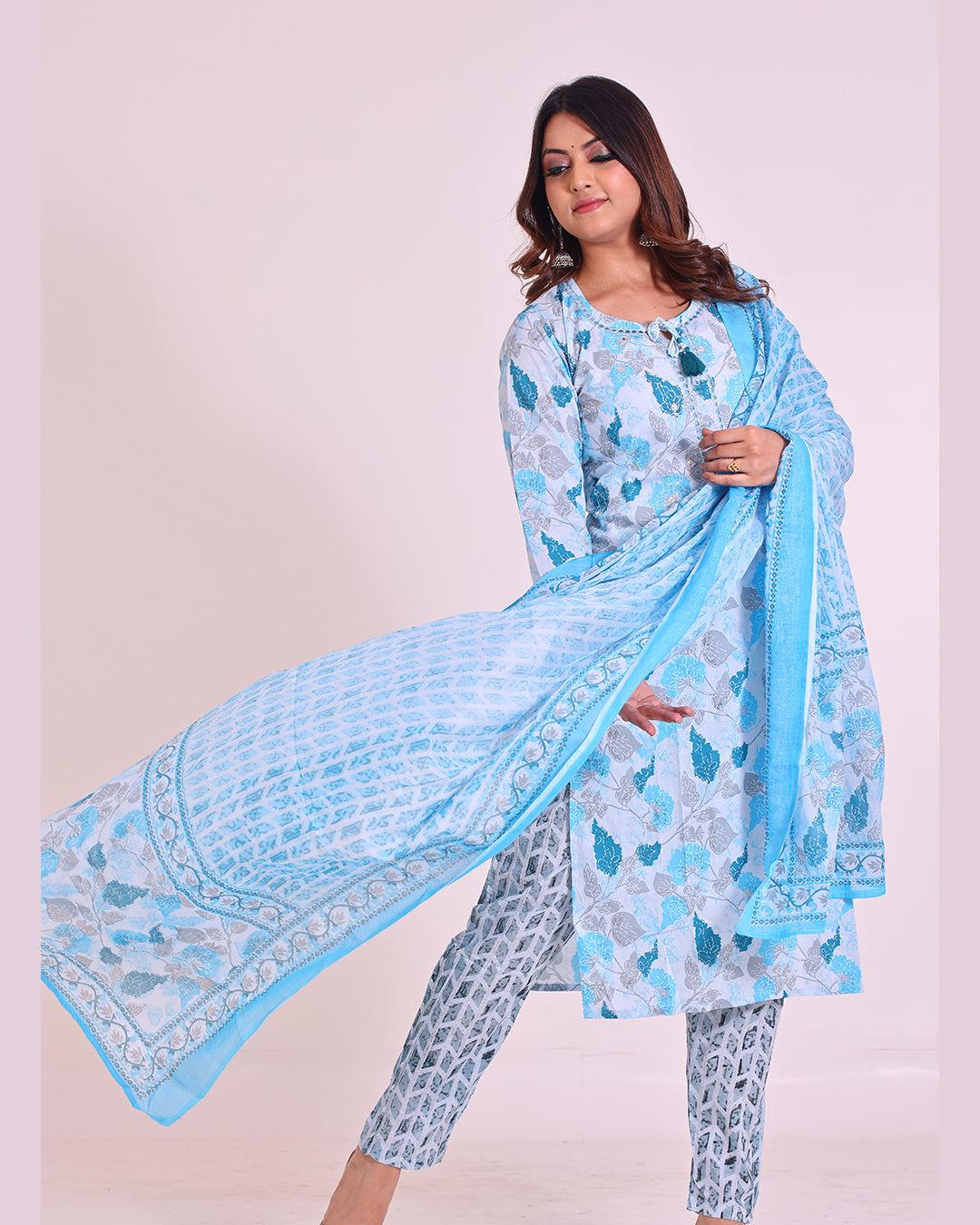 Pure Cotton Sky Blue Suit with Vibrant Digital Print