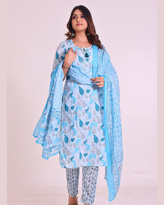 Pure Cotton Sky Blue Suit with Vibrant Digital Print