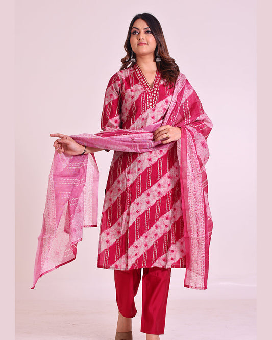 Pure Muslin Silk Suit with Paithani Work and Digital Print Dupatta in Pink