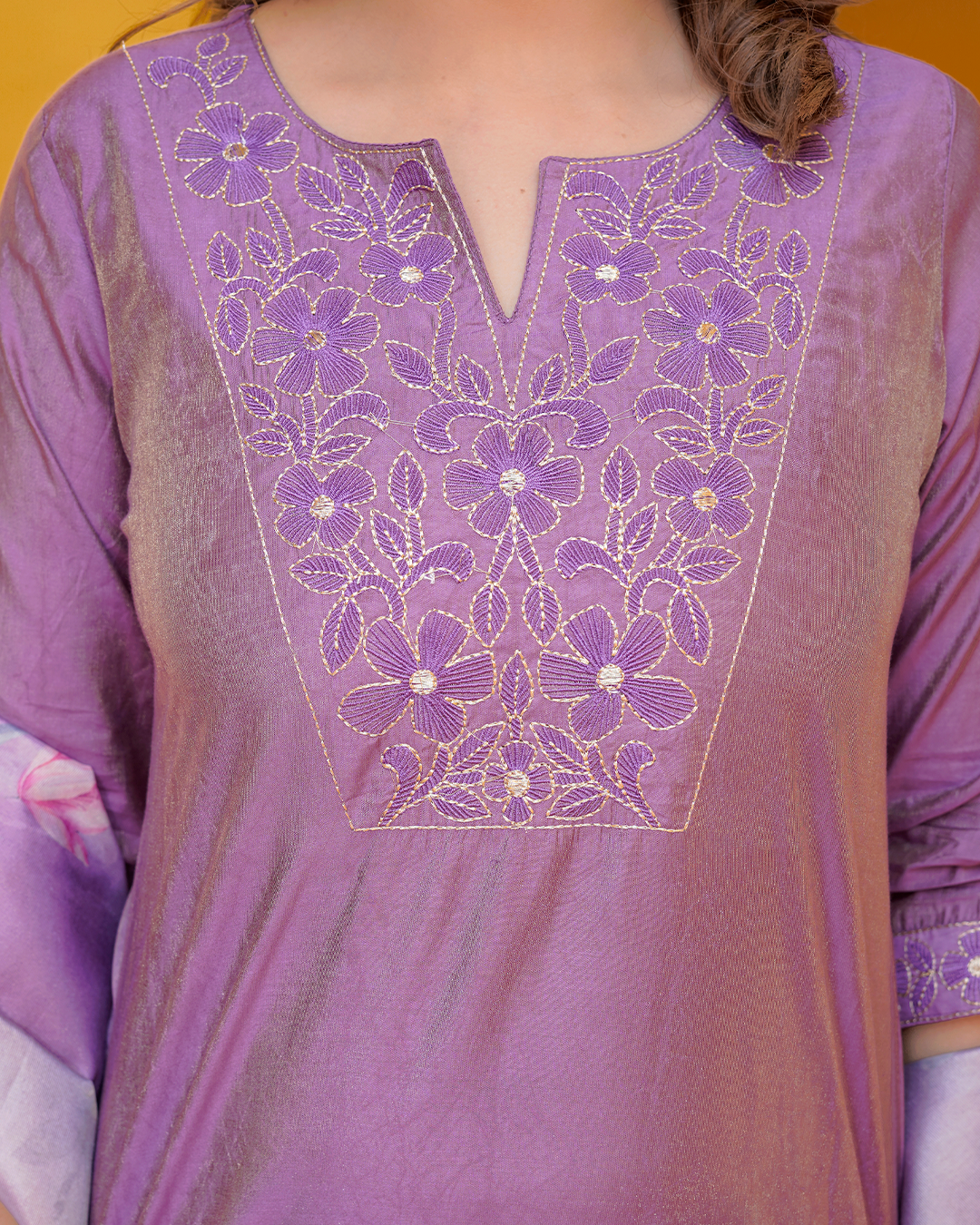 Pure Silk Purple Suit with Digital Print Dupatta and Thread Work Lace