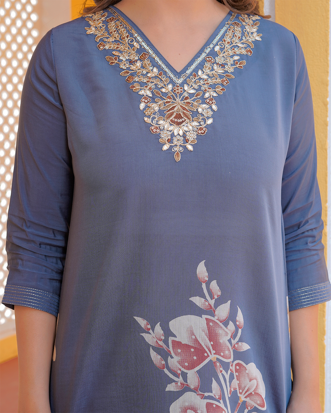 Pure Silk Baby Blue Suit with Silk Digital Print Dupatta and Heavy Work