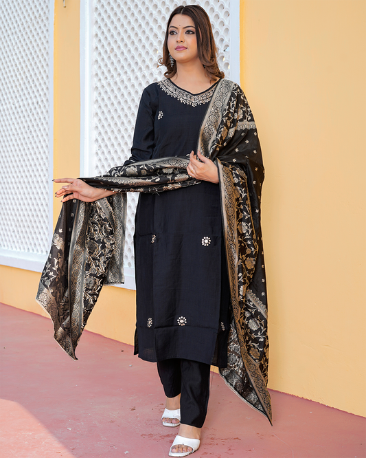 Pure Silk Black Suit with Heavy Banarasi Silk Dupatta and Paithani Work