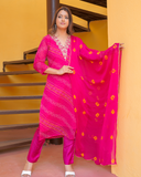 Pure Chiffon Pink Bandhej Suit with Bandhani Dupatta and Pant Set in Pure Gotta Patti Work