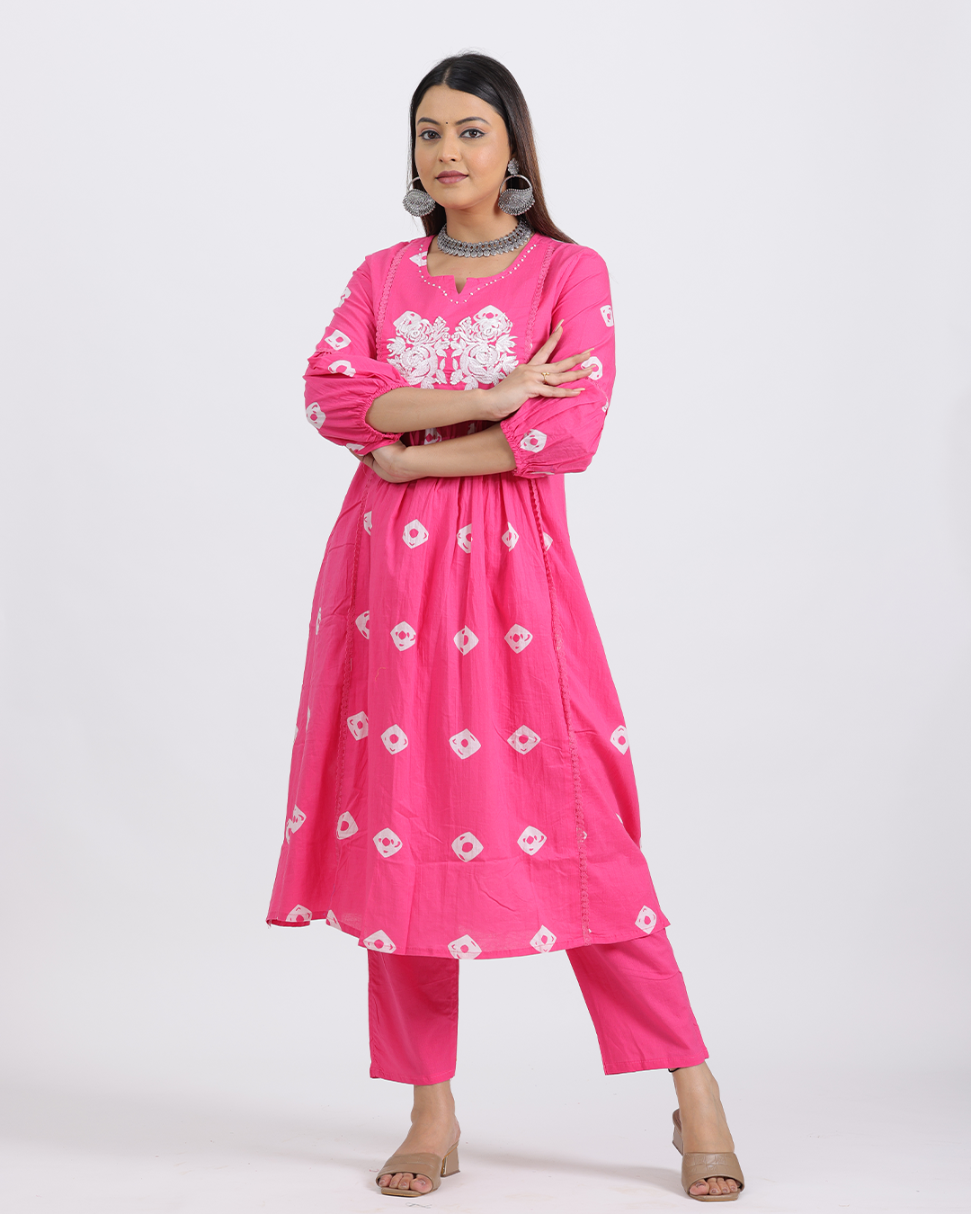 Pure Cotton Pink Frock Style Kurta Pant Set