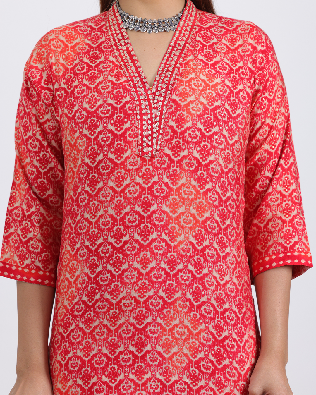 Pure Muslin Silk Suit with Paithani Work and Digital Print Dupatta in Red