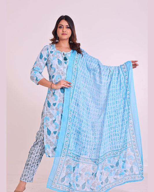 Pure Cotton Sky Blue Suit with Vibrant Digital Print