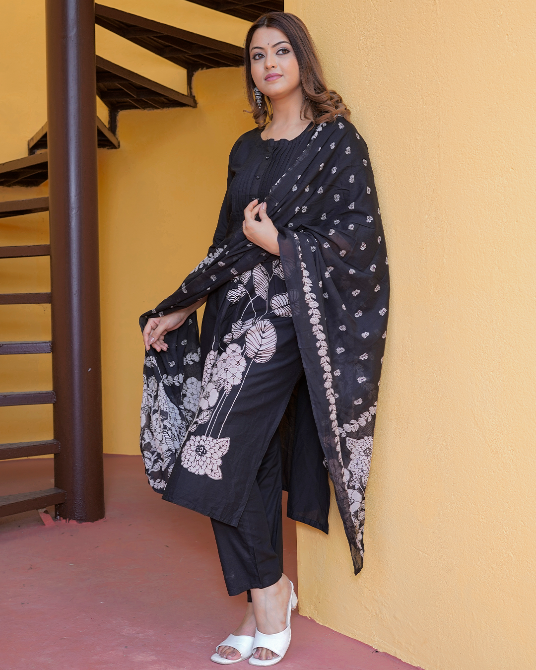 Pure Cotton Black Frock Suit with Cotton Dupatta