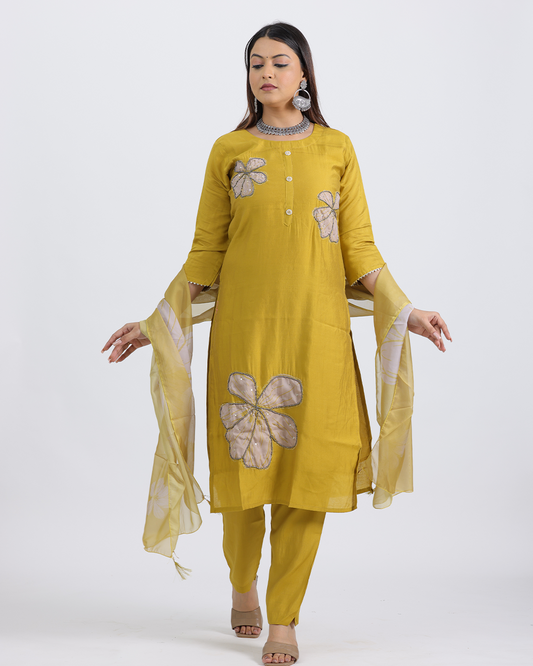 Pure Silk Yellow Suit with Digital Print Silk Dupatta
