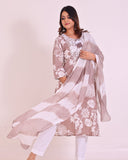 Elegant cotton mulmul suit in brown and off white