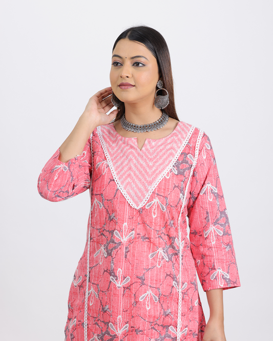 Pure Cotton Baby Pink Kurta Pant Set