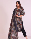Black Pure Muslin Suit with Digital Print Dupatta and Mirror Work