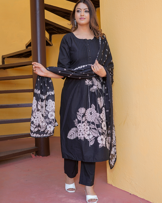 Pure Cotton Black Frock Suit with Cotton Dupatta