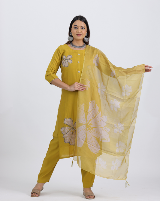 Pure Silk Yellow Suit with Digital Print Silk Dupatta