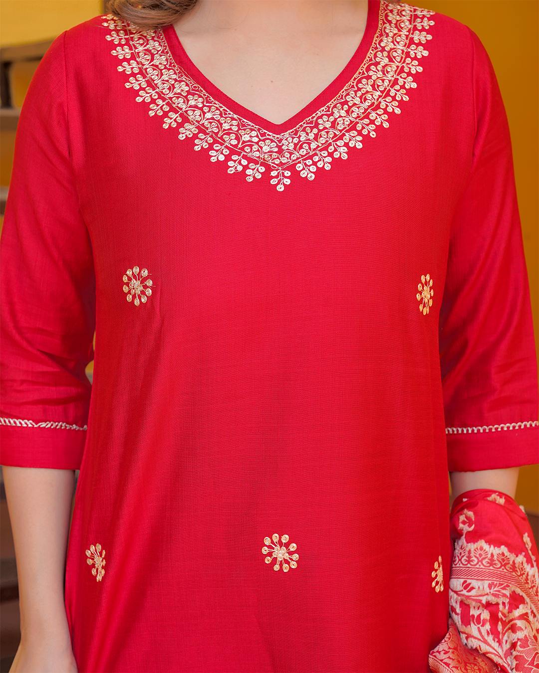 Pure silk Red suit with paithani work andheavy banarsi dupatta
