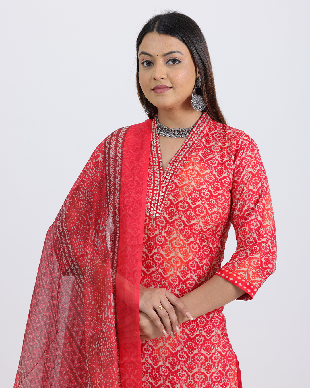 Pure Muslin Silk Suit with Paithani Work and Digital Print Dupatta in Red