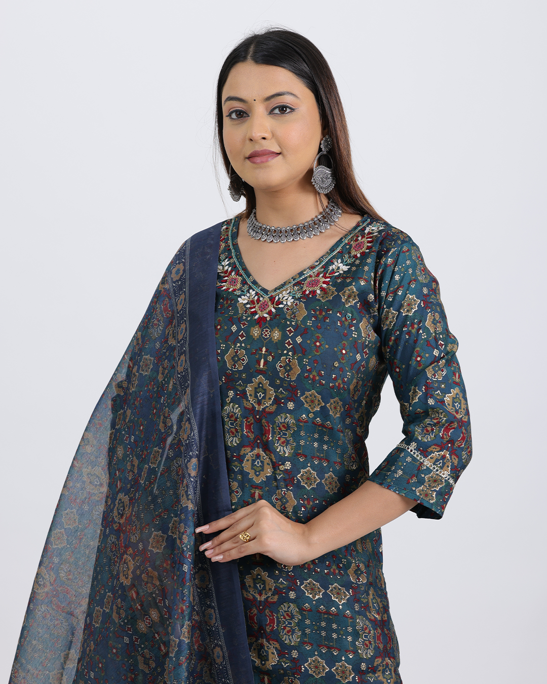Pure Muslin Silk Dark Green and Maroon Suit with Digital Print Dupatta and Heavy Sequence Work