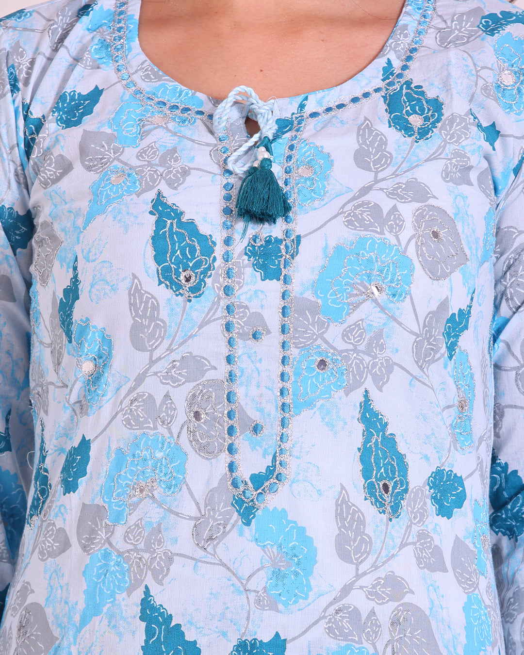 Pure Cotton Sky Blue Suit with Vibrant Digital Print