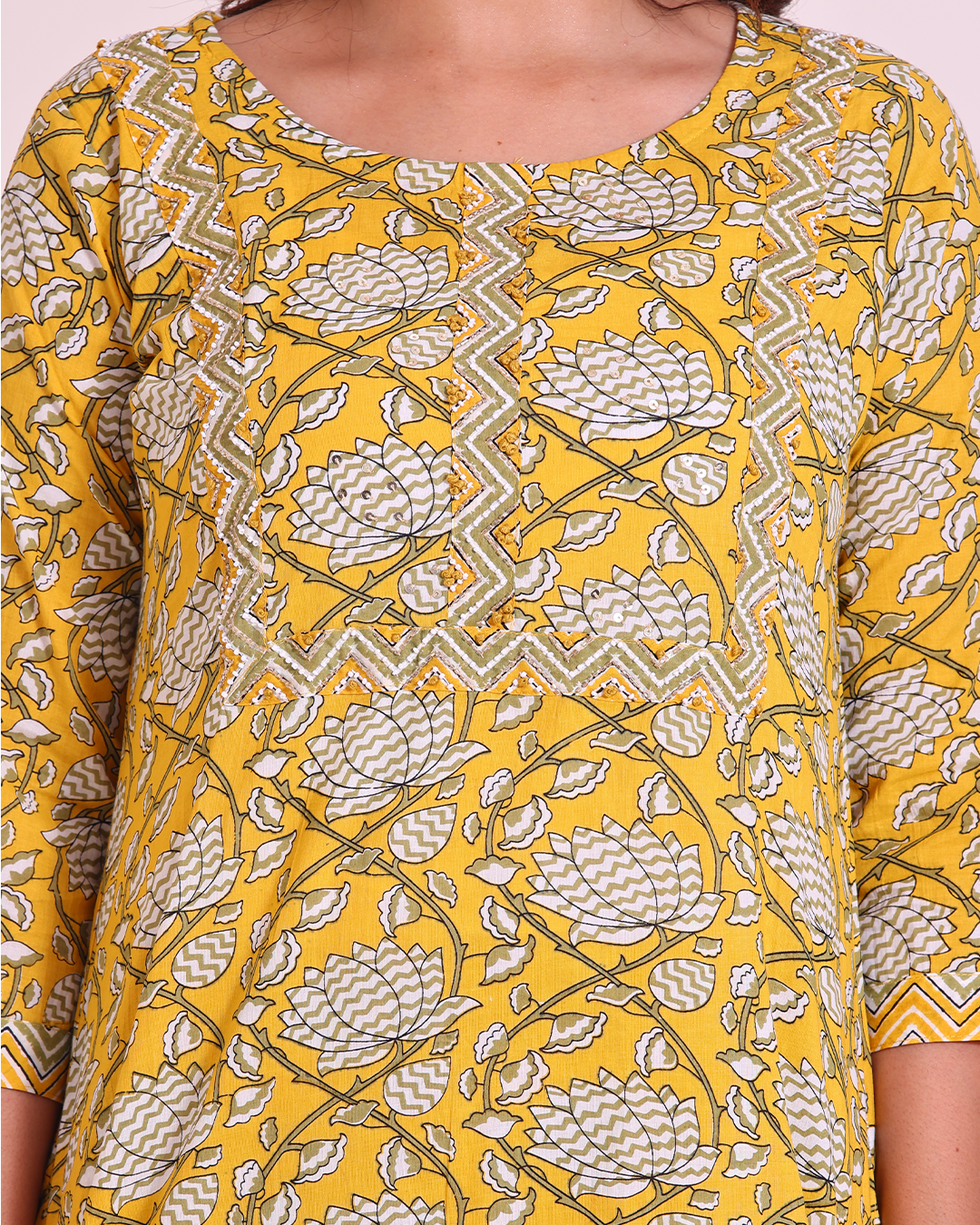 Pure Cotton Round Neck Yellow Digital Print Dupatta Set