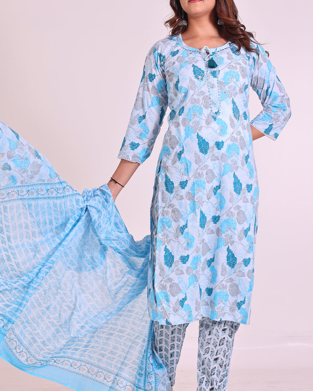 Pure Cotton Sky Blue Suit with Vibrant Digital Print