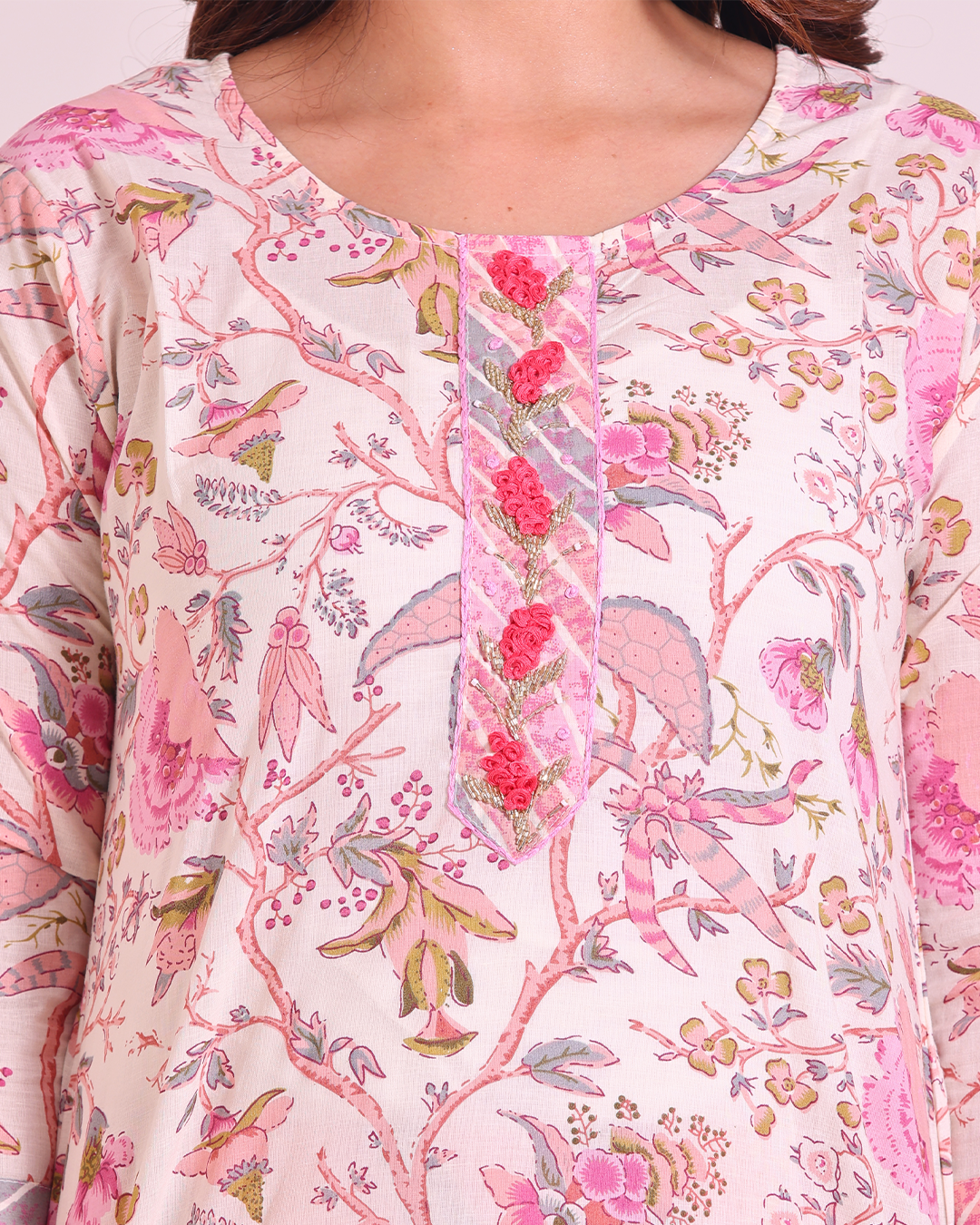 Pure Cotton Off-White and Baby Pink Digital Print Dupatta Set