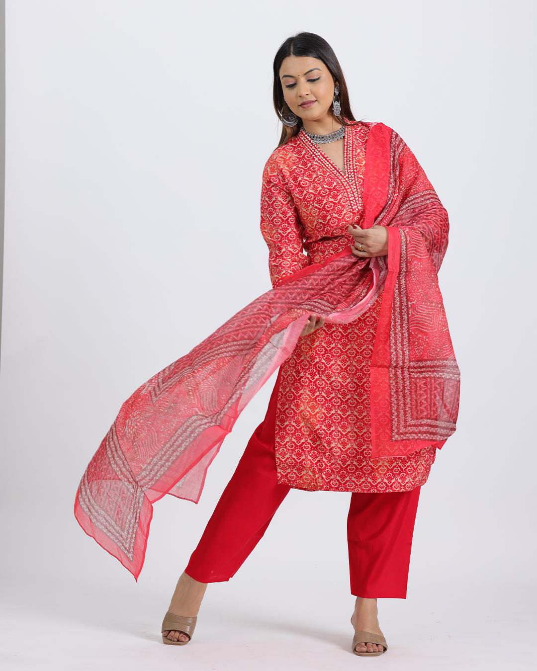 Pure Muslin Silk Suit with Paithani Work and Digital Print Dupatta in Red