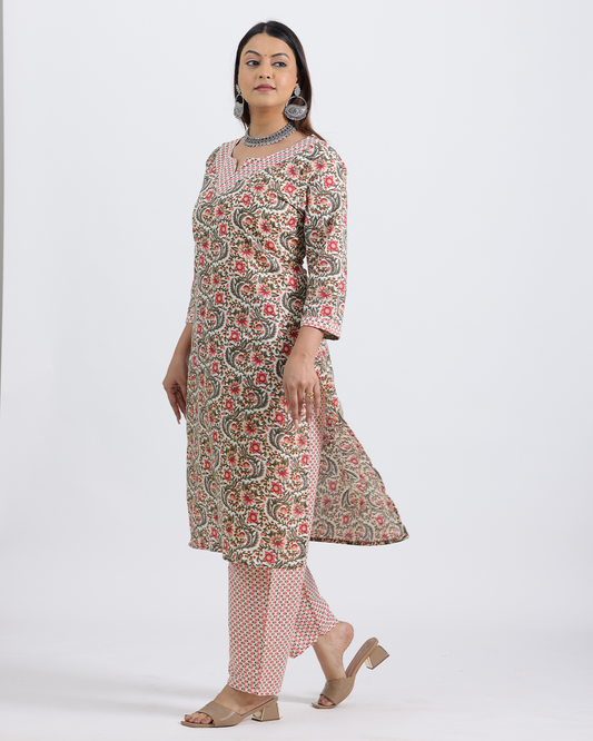 Pure Cotton Peach Kurta Pant Set