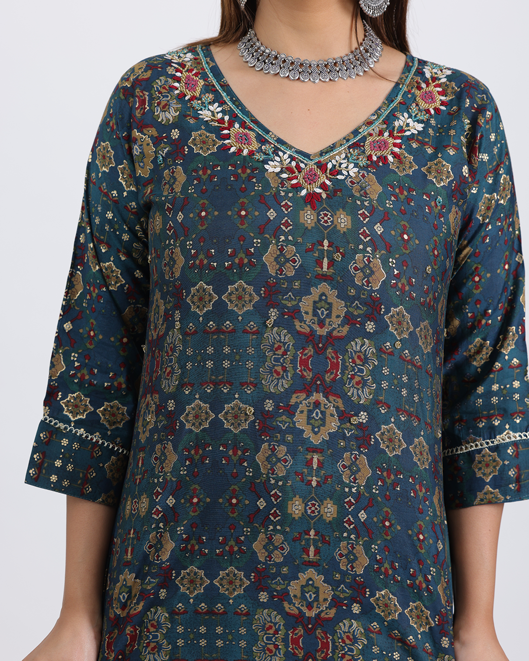 Pure Muslin Silk Dark Green and Maroon Suit with Digital Print Dupatta and Heavy Sequence Work