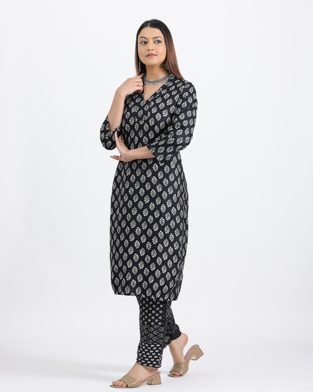 Pure Cotton Black Bagru Print Kurta Pant Set