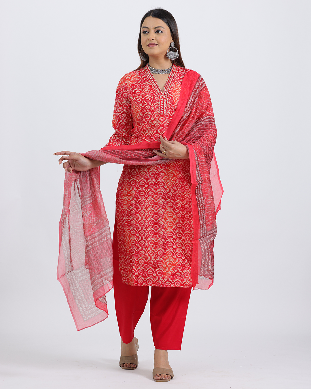 Pure Muslin Silk Suit with Paithani Work and Digital Print Dupatta in Red