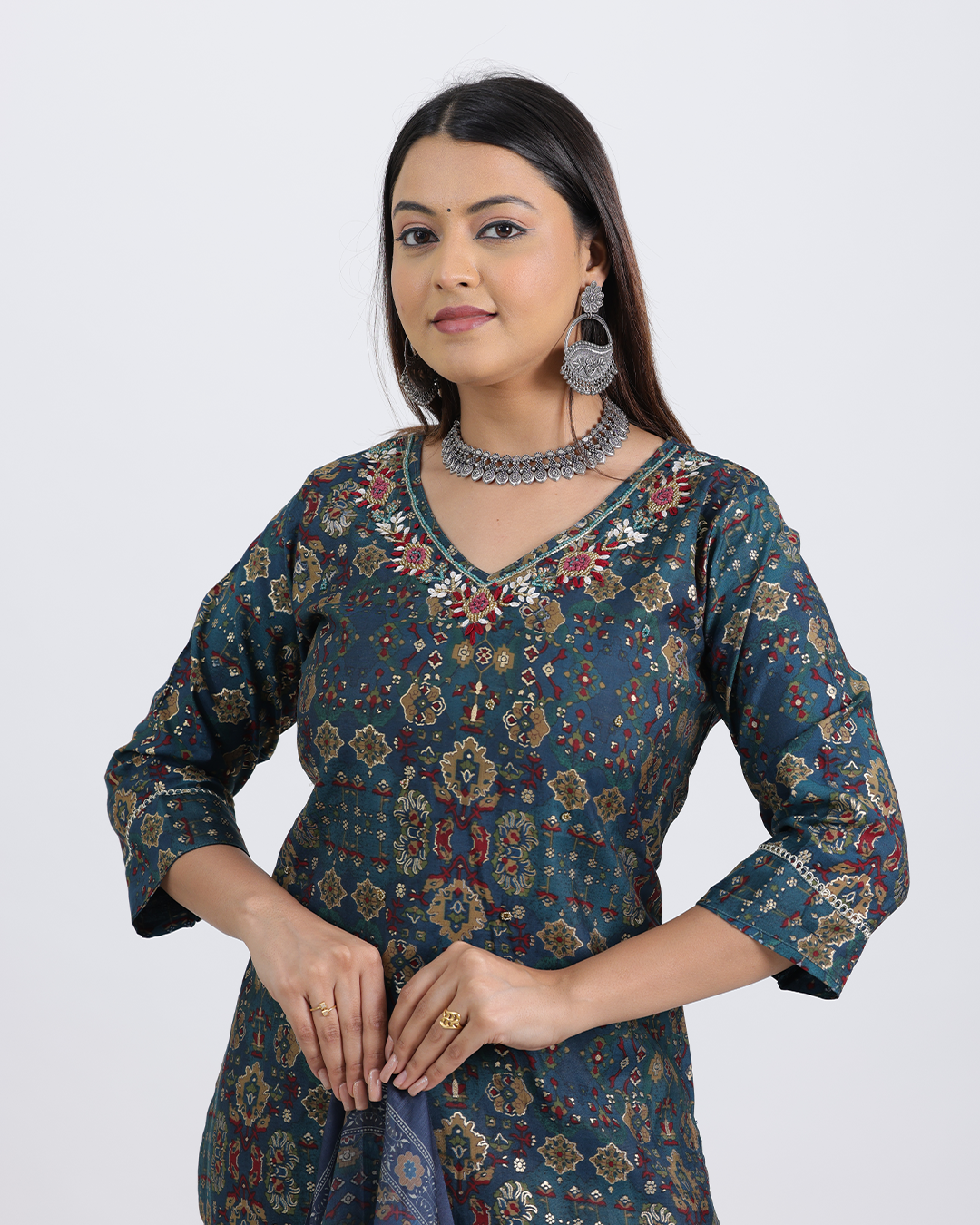 Pure Muslin Silk Dark Green and Maroon Suit with Digital Print Dupatta and Heavy Sequence Work