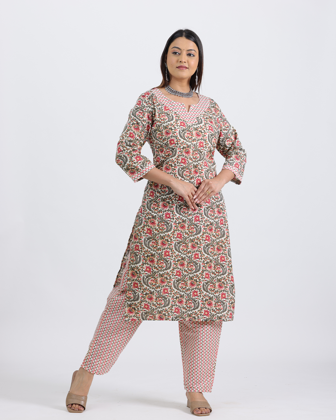 Pure Cotton Peach Kurta Pant Set