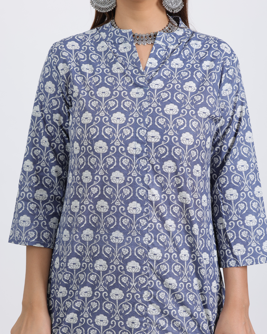 Pure Cotton Blue and White Kurta Pant Set in Bagru Print