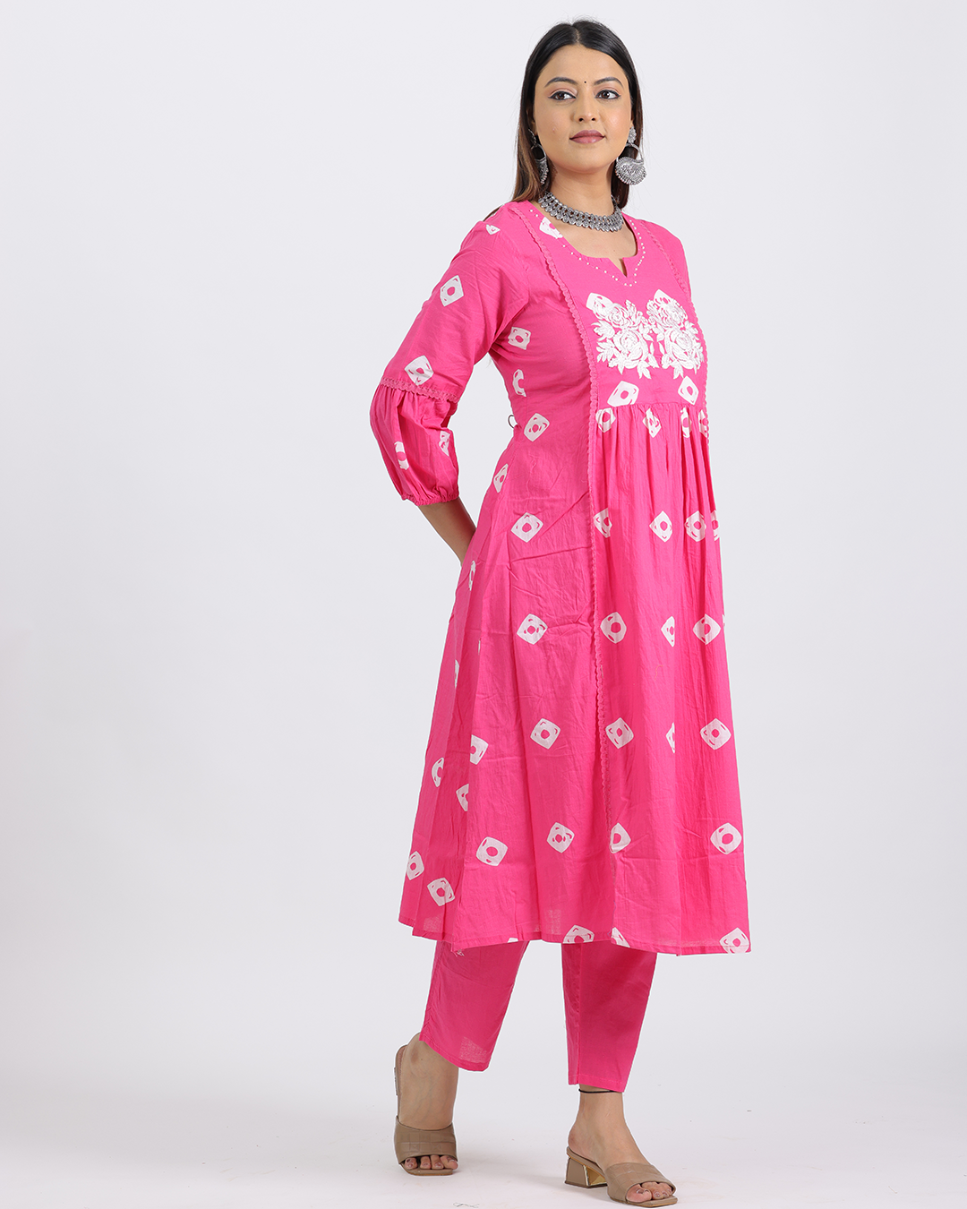 Pure Cotton Pink Frock Style Kurta Pant Set