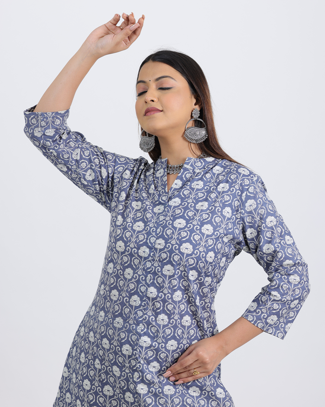 Pure Cotton Blue and White Kurta Pant Set in Bagru Print