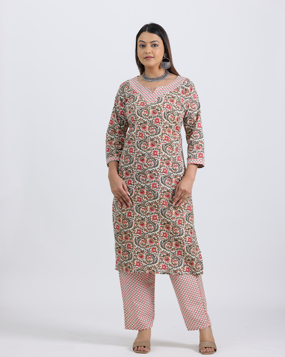 Pure Cotton Peach Kurta Pant Set