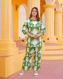 Pure Cotton Green and White Coord Set
